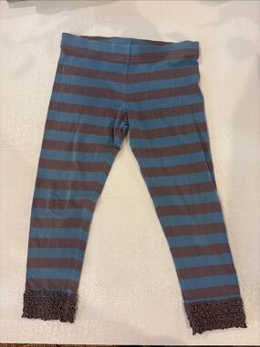 Matilda Jane Blue and Brown Striped Ruffle Hem Leggings